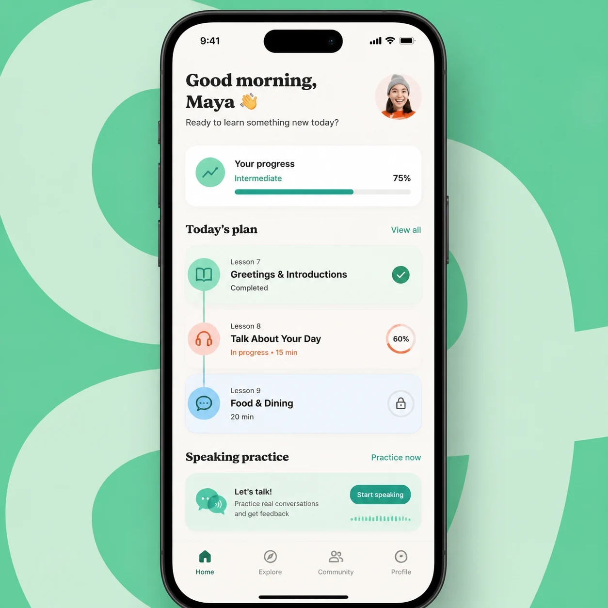 POLYPRO learning app and daily lesson path