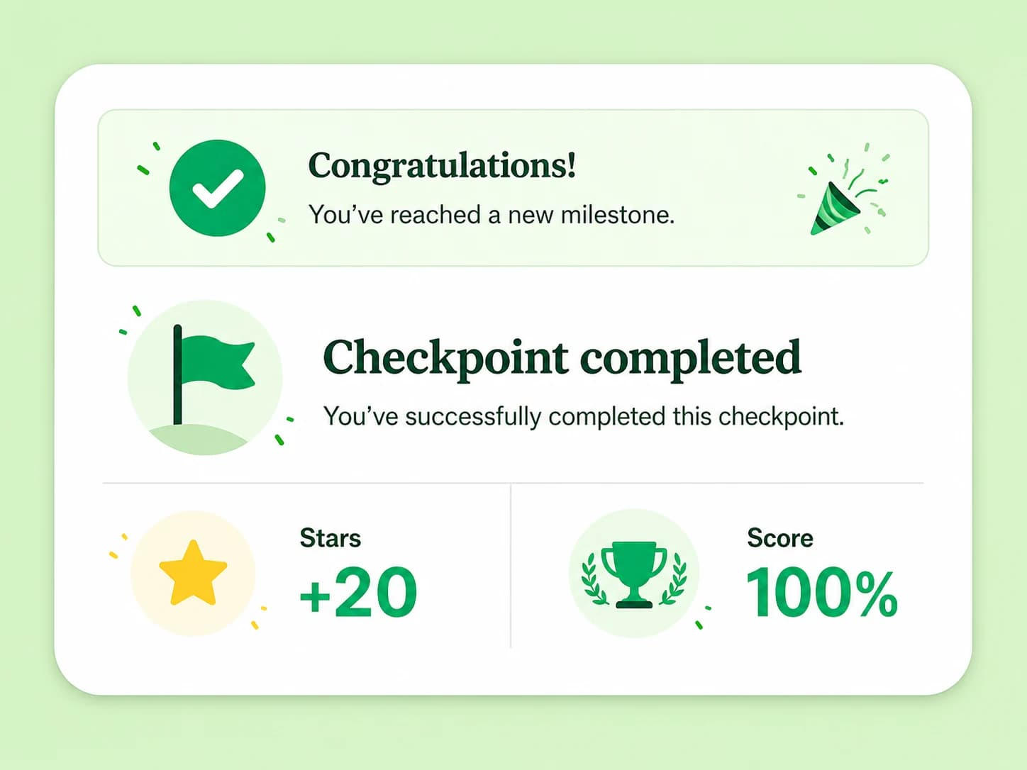 Completed learning checkpoint and score