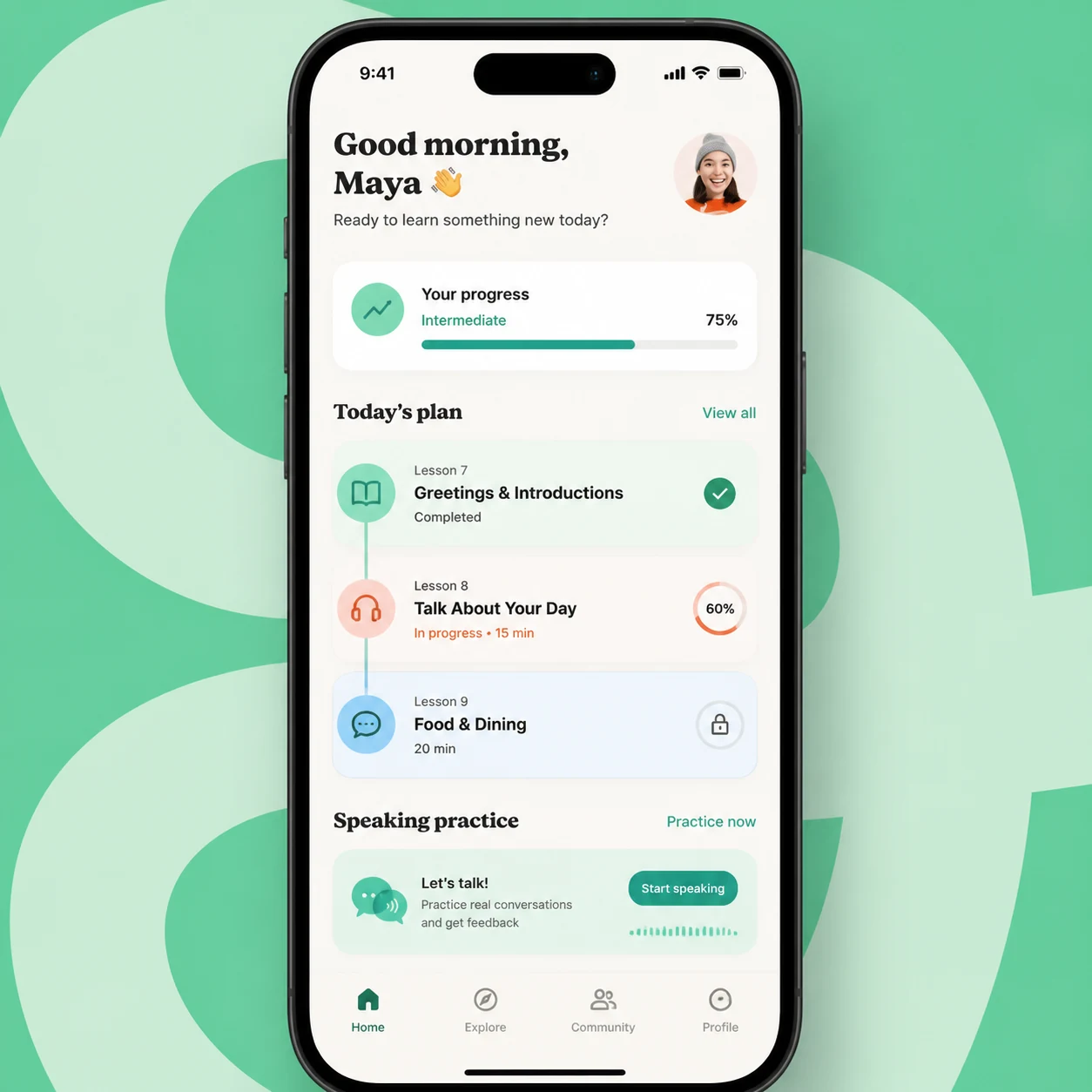 POLYPRO learning app and daily lesson path