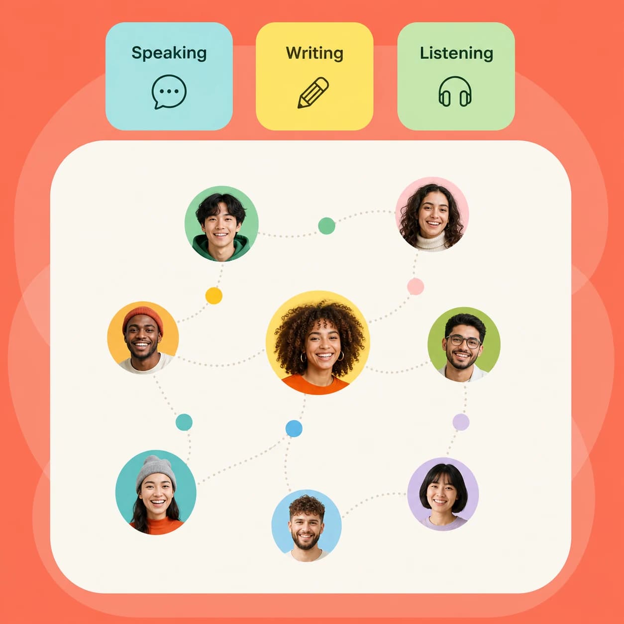 A global community practising speaking, writing, and listening